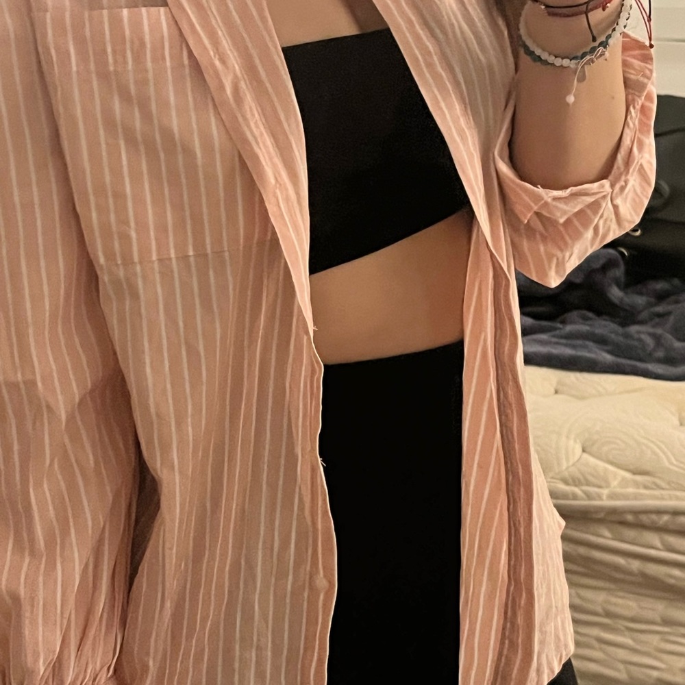 Striped pink button up- size small 💕